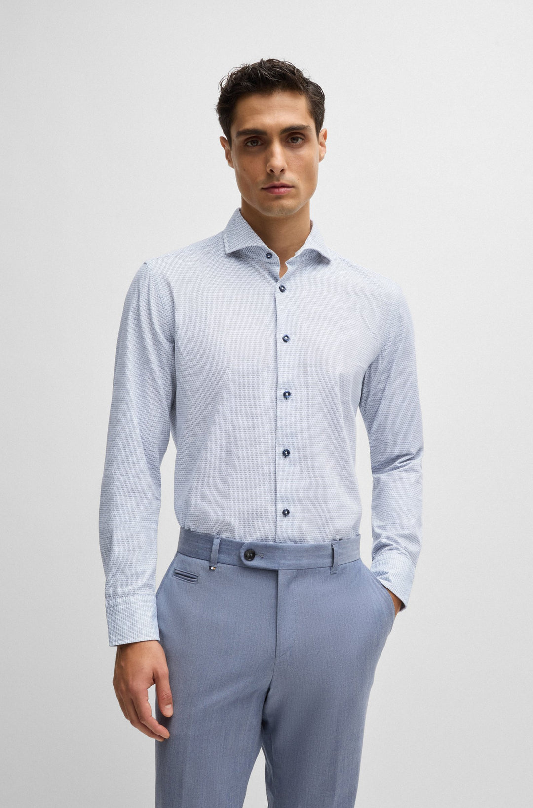 BOSS Casual Shirts Casual Fit in Cotton - C-HAL-SPREAD-C1-233 10262446 01-50521187- Concorde Fashion#color_blue-490