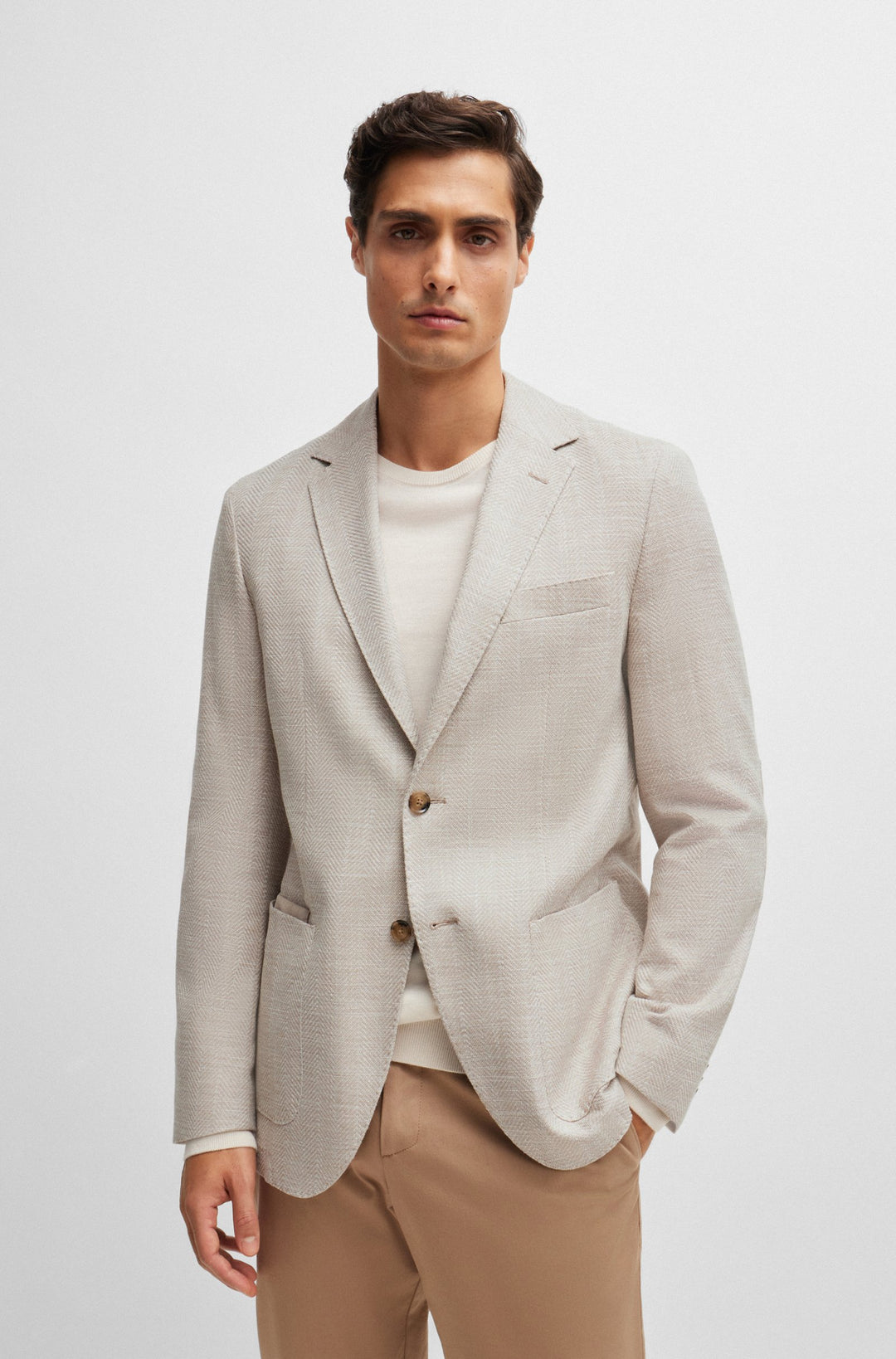 BOSS Blazers Regular Fit in Cotton Mix - C-JAYE-ELBOW-242 10262481 01-50521495- Concorde Fashion#color_beige-270