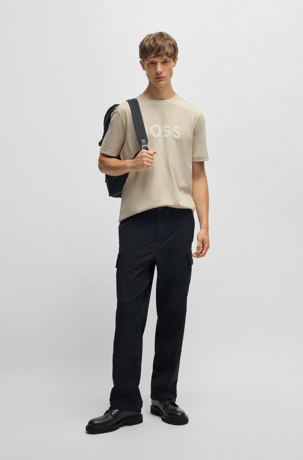 BOSS T-Shirts Regular Fit in Cotton - TE_LOGOTEXTURE 10262528 01-50534923- Concorde Fashion#color_beige-271