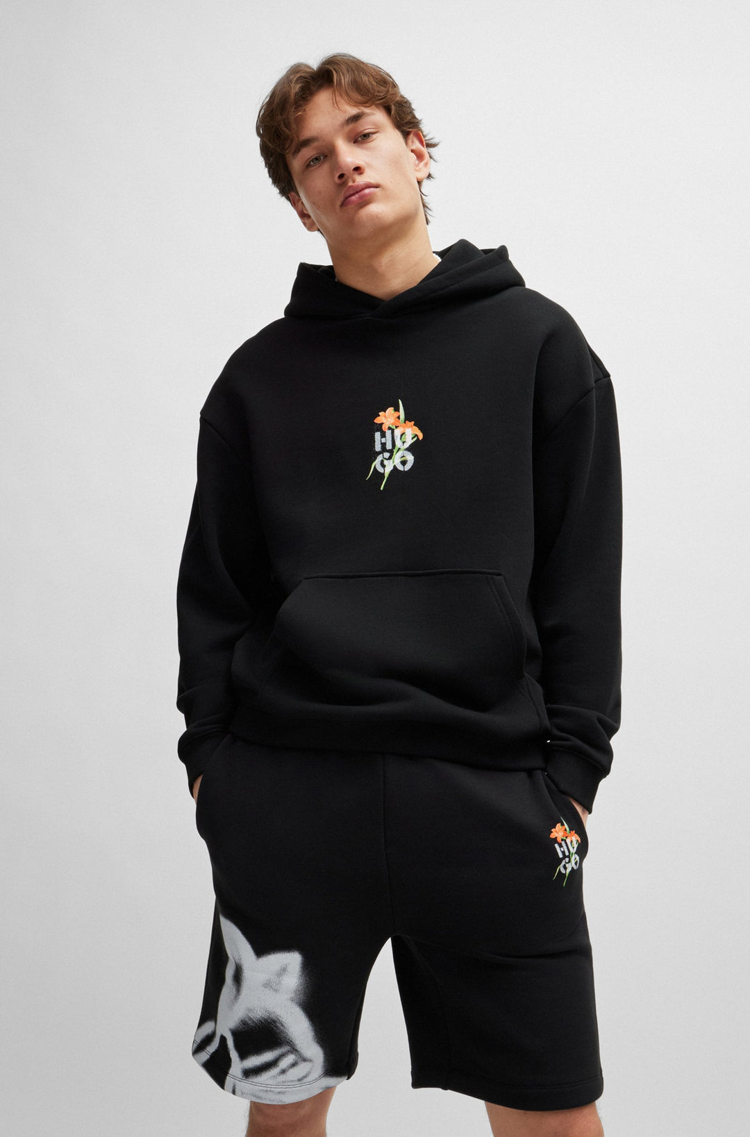 HUGO Hoodies Oversize Fit in Cotton Mix - DIBLOSSOMY 10262601 01-50517408- Concorde Fashion#color_black-001