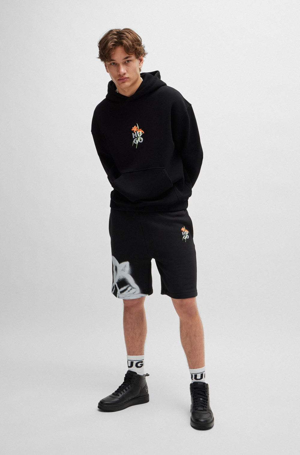 HUGO Hoodies Oversize Fit in Cotton Mix - DIBLOSSOMY 10262601 01-50517408- Concorde Fashion#color_black-001