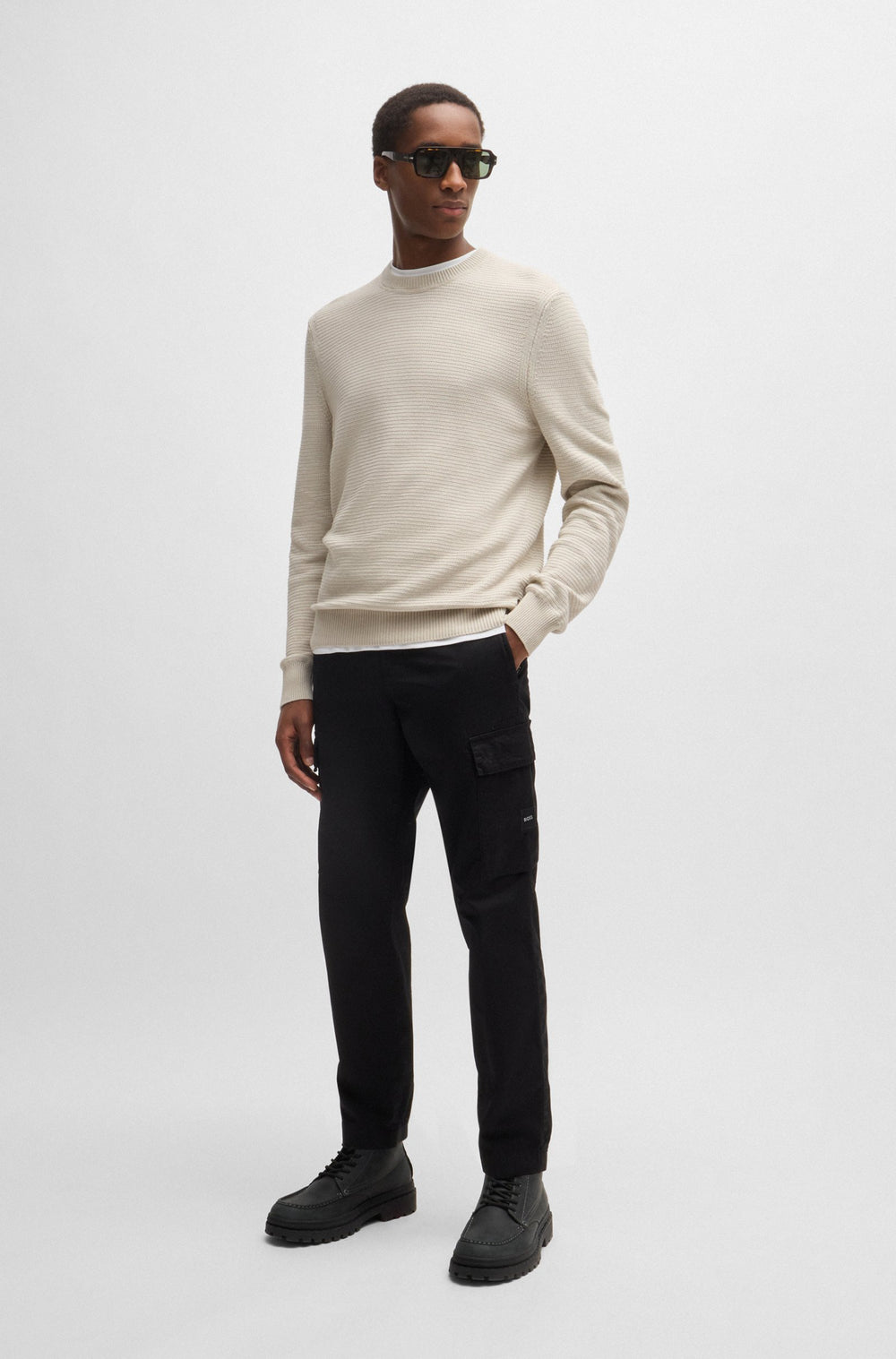 BOSS Sweaters Regular Fit in Cotton Mix - AMERCURY 10263266 01-50523575- Concorde Fashion#color_beige-271