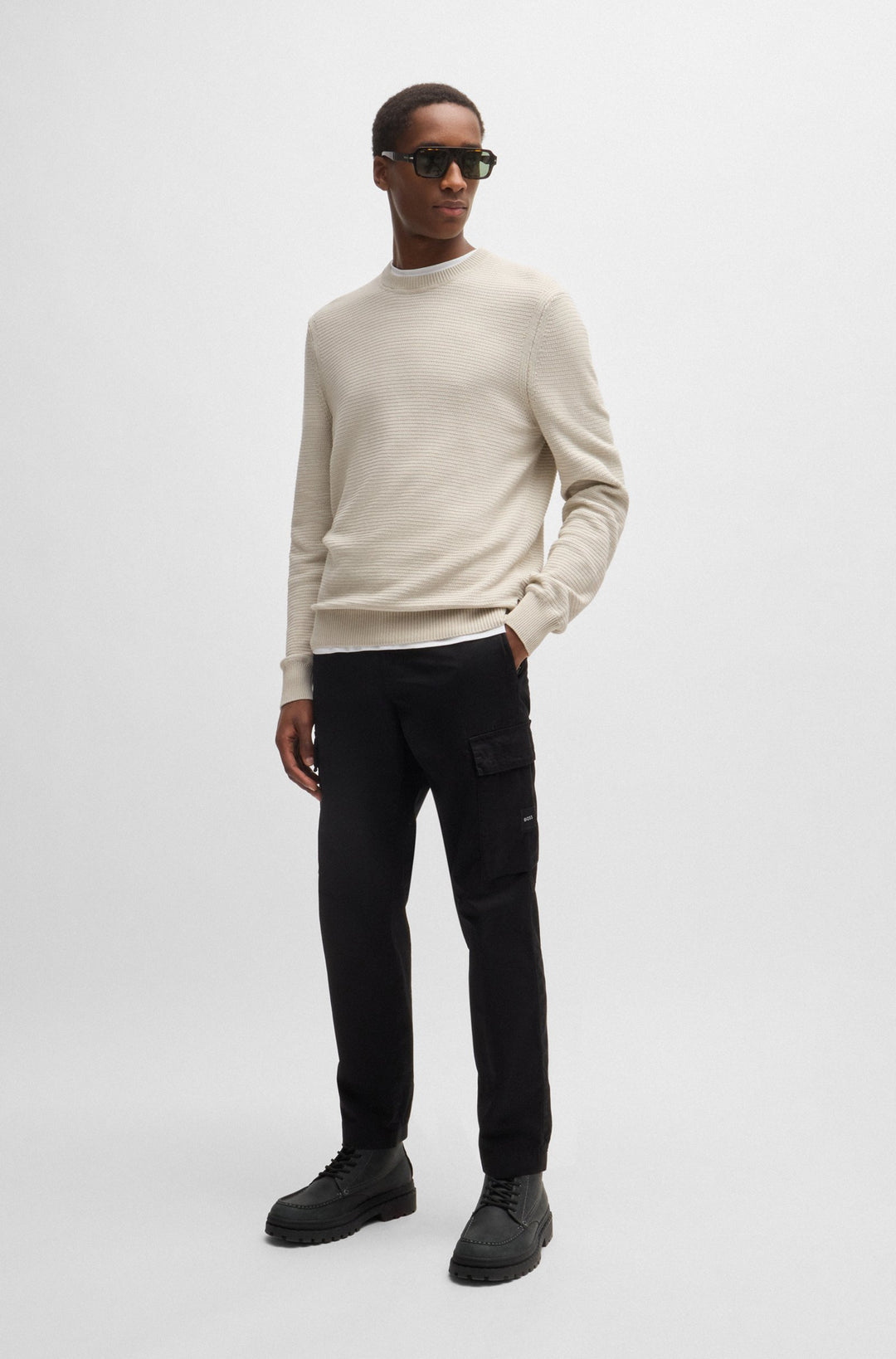 BOSS Sweaters Regular Fit in Cotton Mix - AMERCURY 10263266 01-50523575- Concorde Fashion#color_beige-271