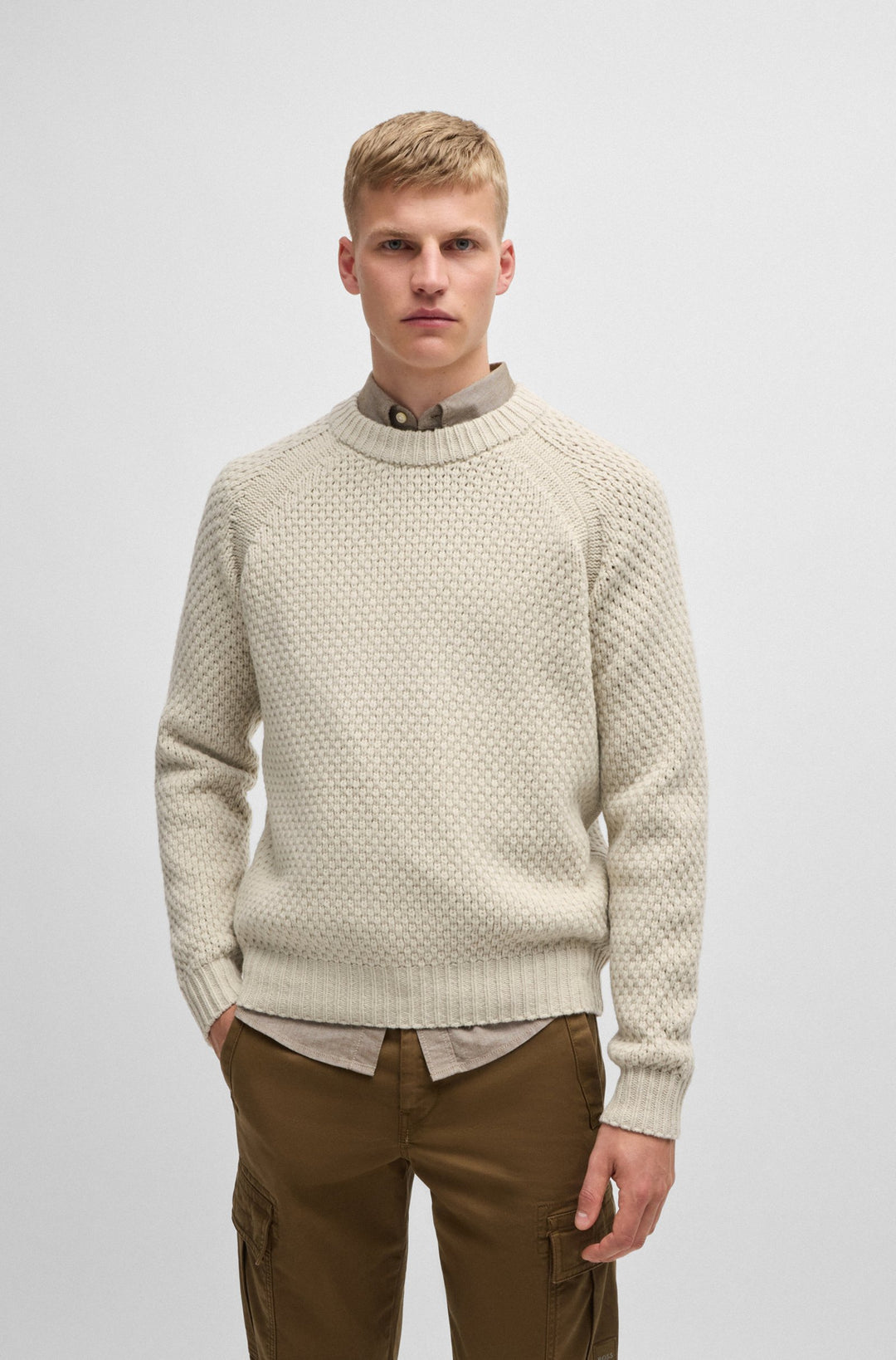 BOSS Sweaters Relaxed Fit in Wool Mix - ARMSTRONG 10263272 01-50523565- Concorde Fashion#color_beige-271