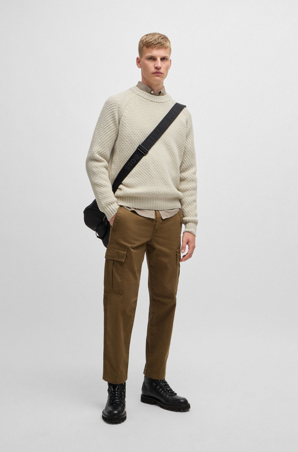BOSS Sweaters Relaxed Fit in Wool Mix - ARMSTRONG 10263272 01-50523565- Concorde Fashion#color_beige-271