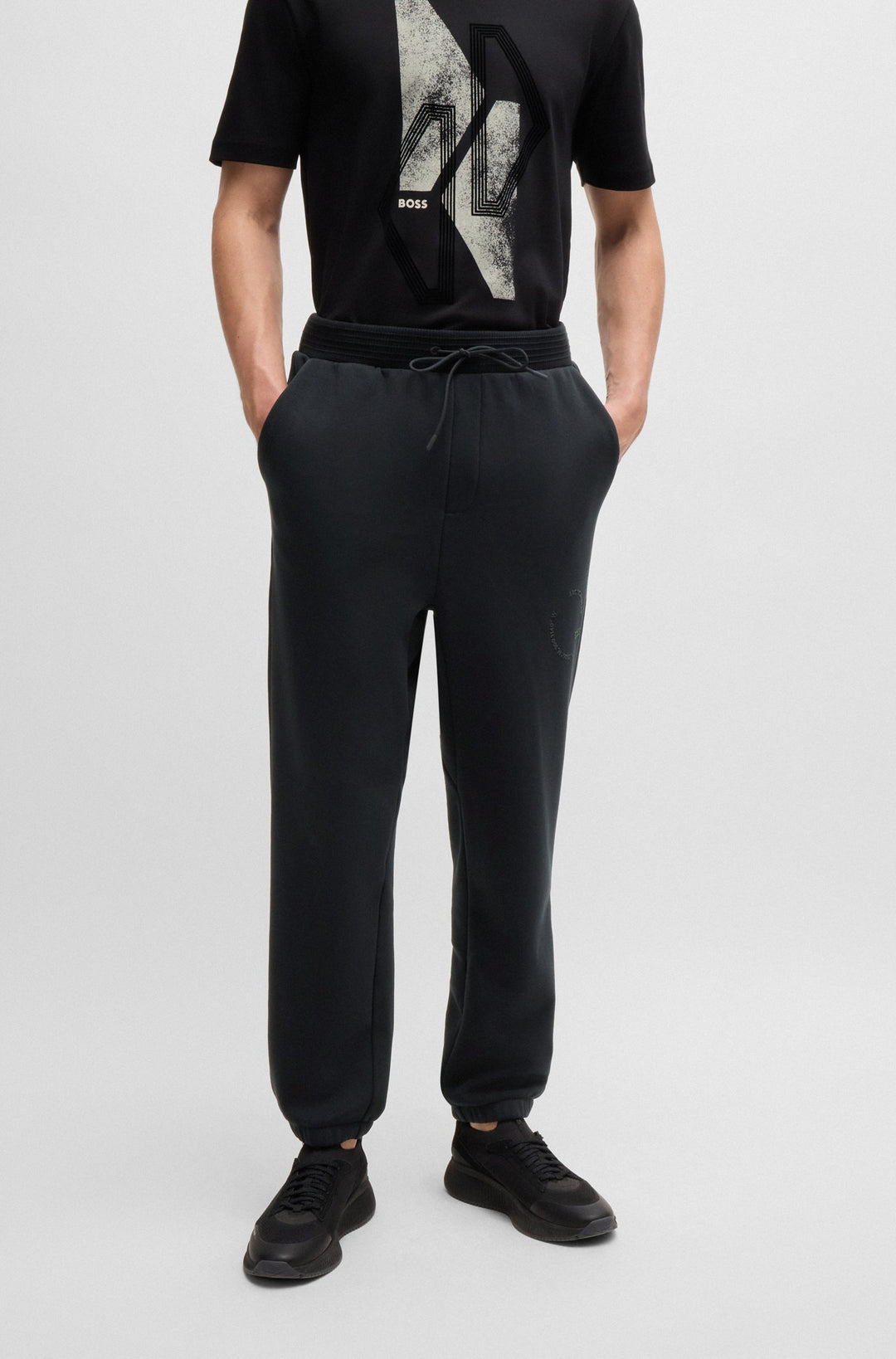 BOSS Jogging Pants Relaxed Fit in Polyester Mix - HUGGEL 10263372 01-50523899- Concorde Fashion#color_black-001