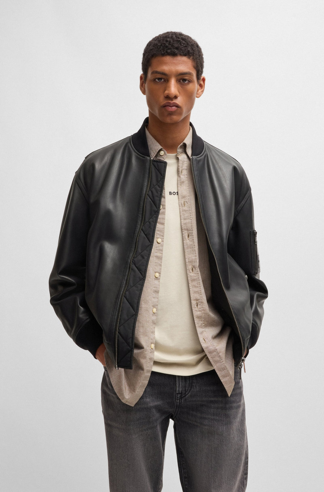 BOSS Casual Jackets Relaxed Fit in Leather - JUGE 10263675 01-50522223- Concorde Fashion#color_black-001