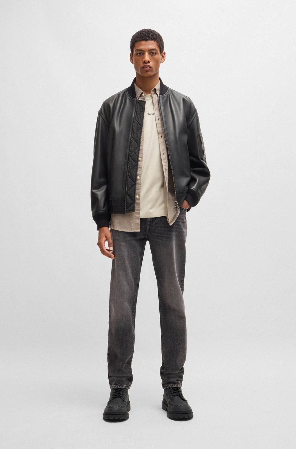 BOSS Casual Jackets Relaxed Fit in Leather - JUGE 10263675 01-50522223- Concorde Fashion#color_black-001