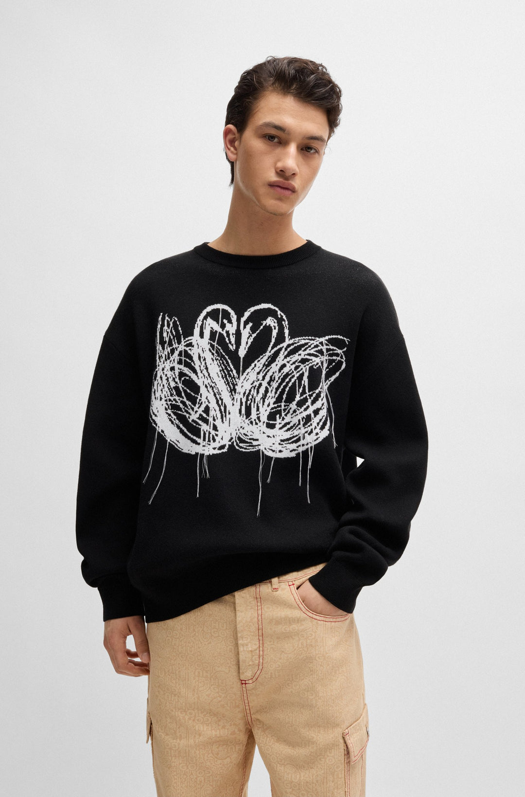 HUGO Sweaters Oversize Fit in Syenthetic - NEHIR_LB 10264126 01-50525345- Concorde Fashion#color_black-001