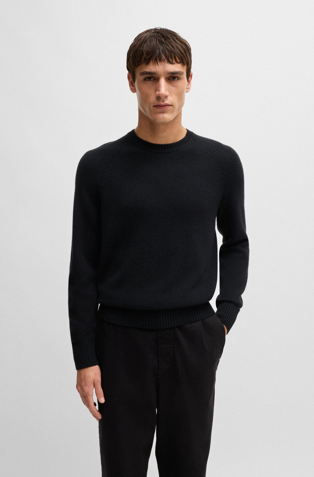 BOSS Sweaters Regular Fit in Wool - H-EMALVO 10265480 01-50526836- Concorde Fashion#color_black-001