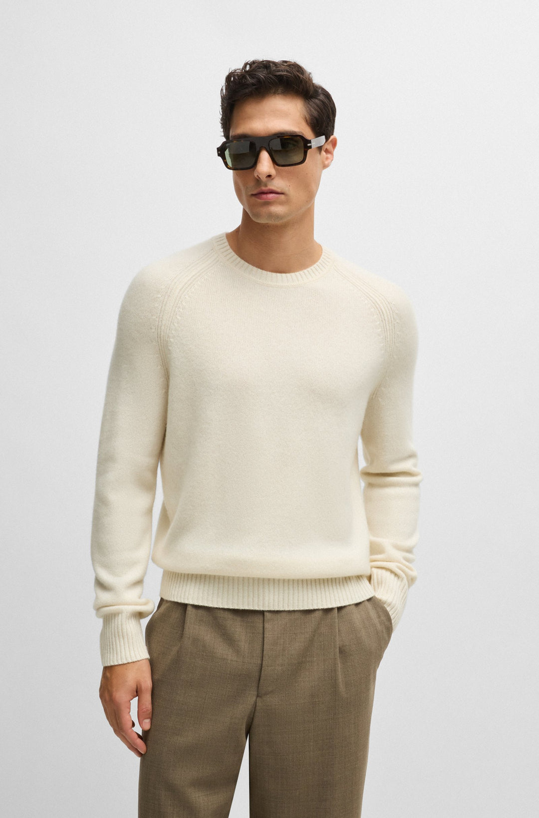 BOSS Sweaters Regular Fit in Wool - H-EMALVO 10265480 01-50526836- Concorde Fashion#color_white-131