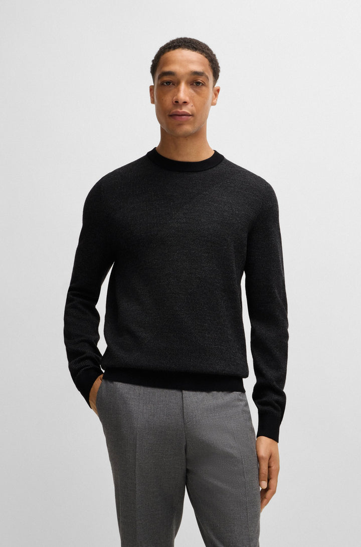 BOSS Sweaters Regular Fit in Wool - H-ECLAUS 10265502 01-50526845- Concorde Fashion#color_black-001