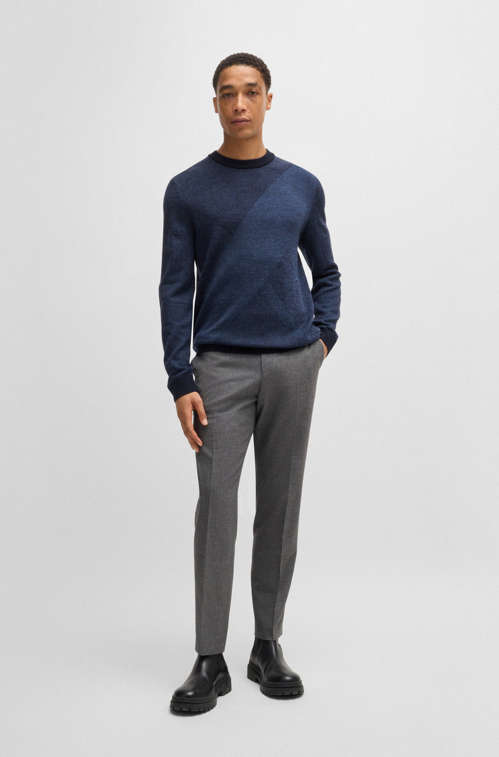 BOSS Sweaters Regular Fit in Wool - H-ECLAUS 10265502 01-50526845- Concorde Fashion#color_navy-404