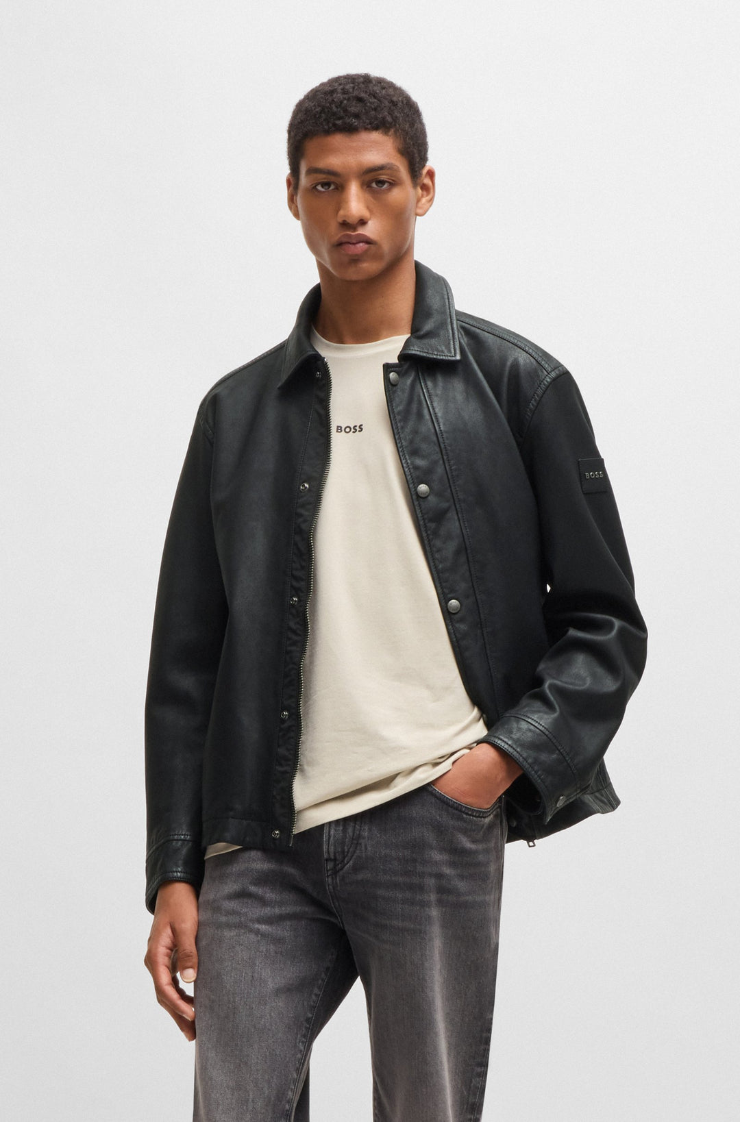 BOSS Casual Jackets Regular Fit in Leather - JERICHO 10265828 01-50522241- Concorde Fashion#color_black-001