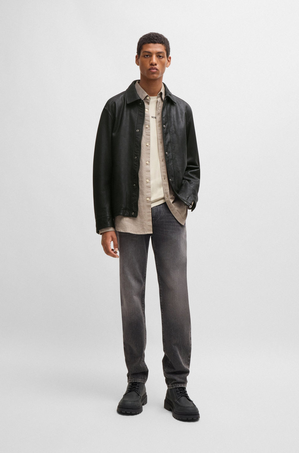 BOSS Casual Jackets Regular Fit in Leather - JERICHO 10265828 01-50522241- Concorde Fashion#color_black-001