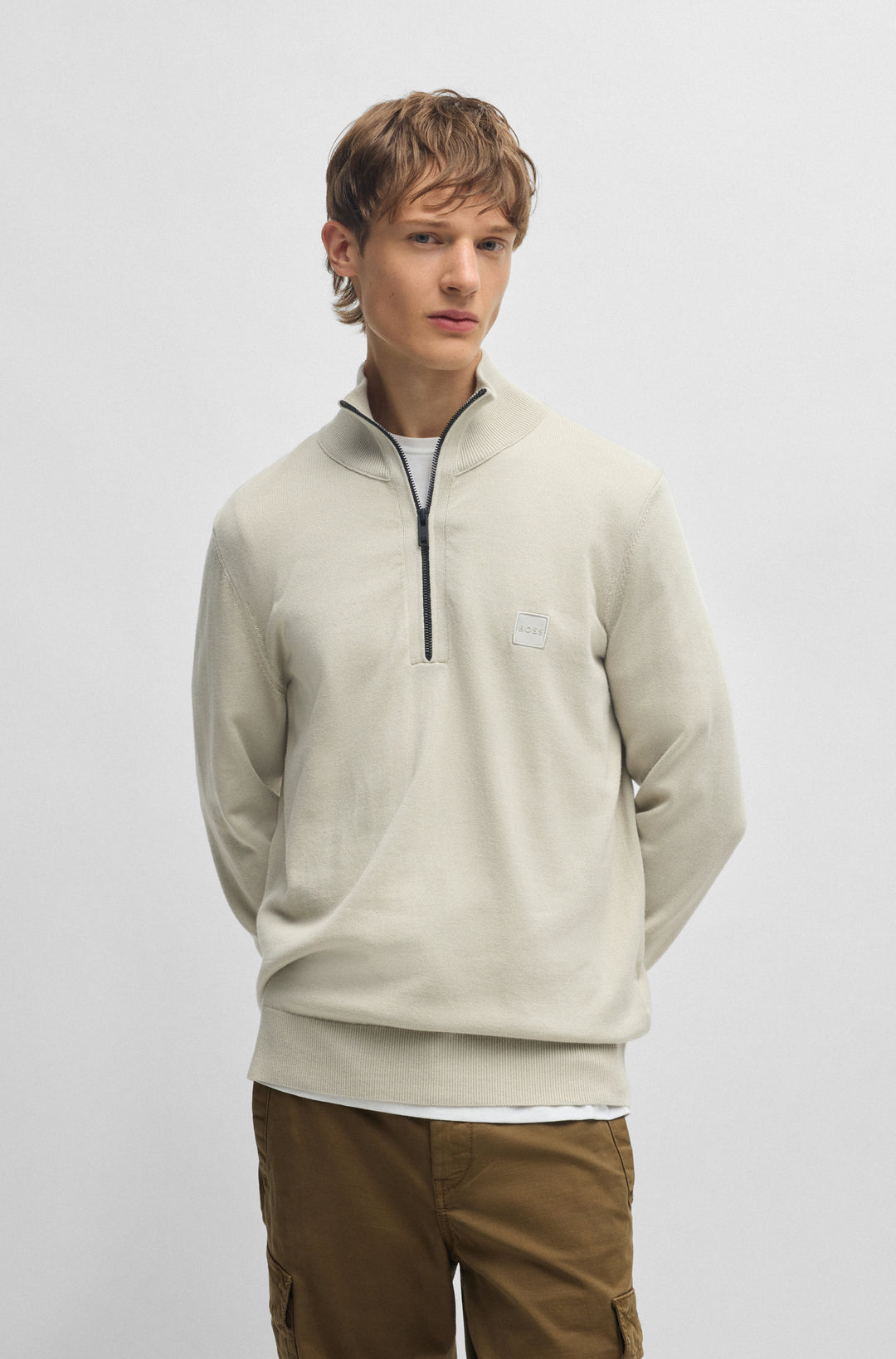 BOSS Sweaters Regular Fit in Cotton Mix - KANOBIX_S 10265846 01-50527585- Concorde Fashion#color_beige-271