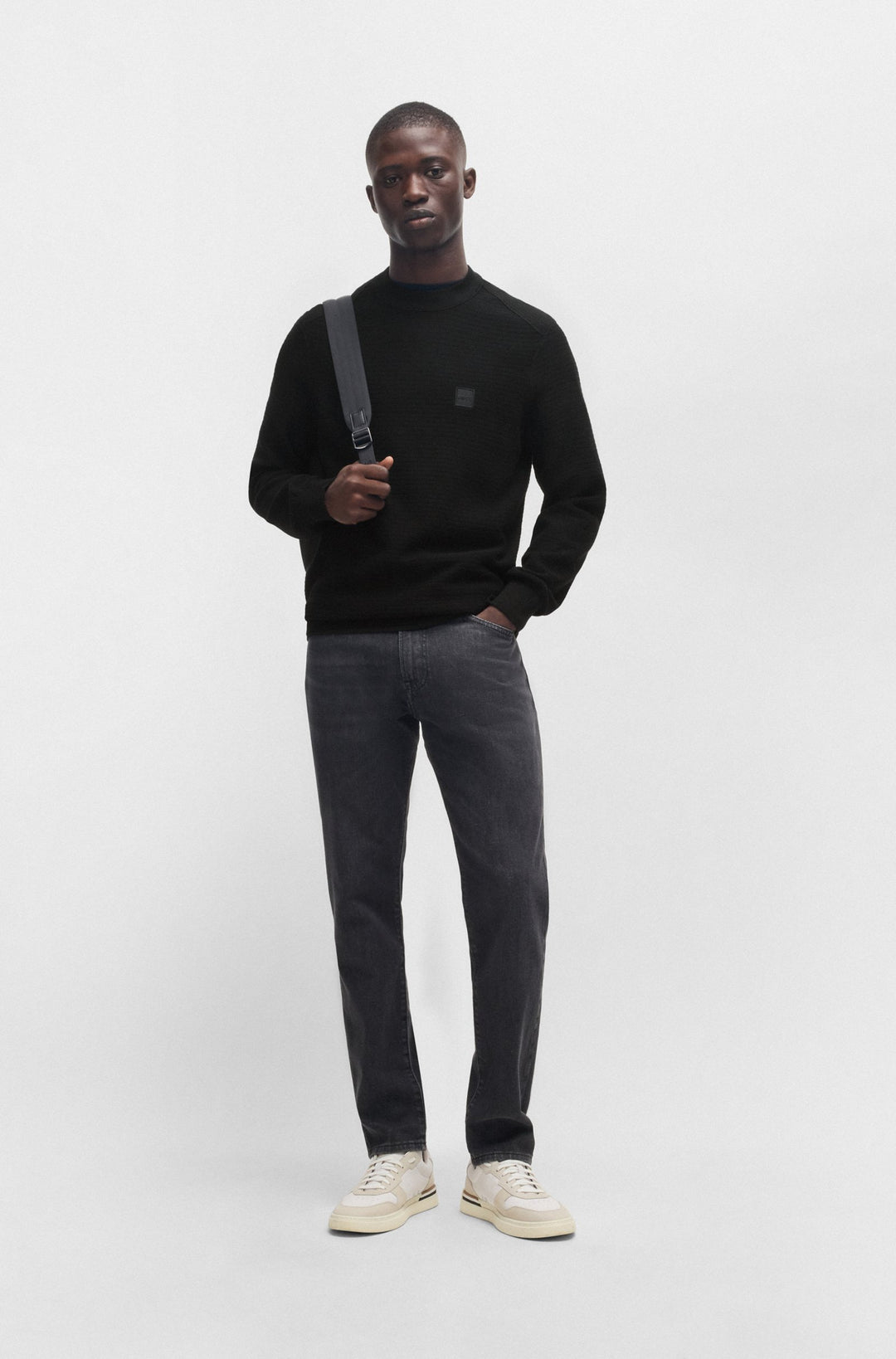 BOSS Sweaters Regular Fit in Cotton Mix - ANION_S 10265864 01-50527584- Concorde Fashion#color_black-001