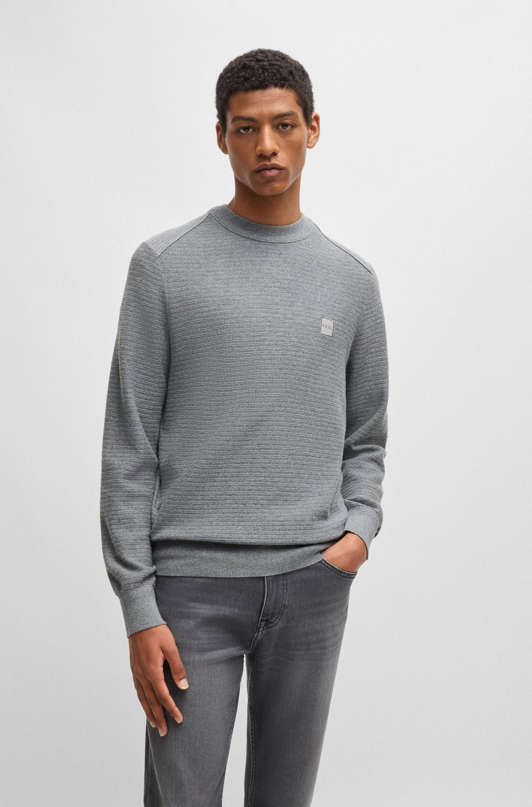 BOSS Sweaters Regular Fit in Cotton Mix - ANION_S 10265864 01-50527584- Concorde Fashion#color_grey-051