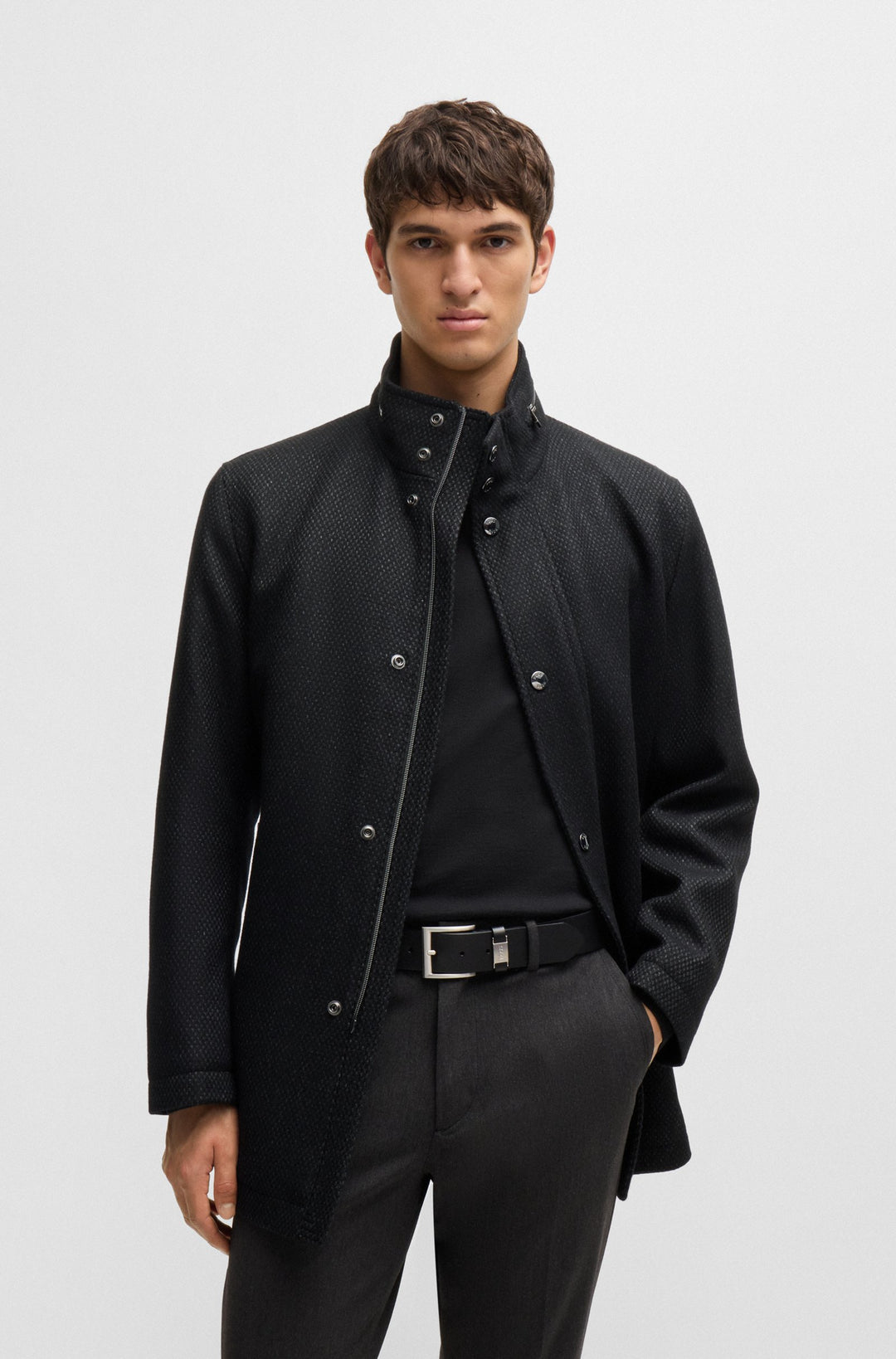 BOSS Coats Relaxed Fit in Wool Mix - H-CAMRON-234 10265910 01-50530695- Concorde Fashion#color_black-001