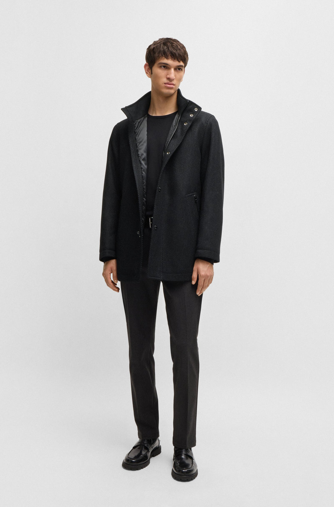BOSS Coats Relaxed Fit in Wool Mix - H-CAMRON-234 10265910 01-50530695- Concorde Fashion#color_black-001