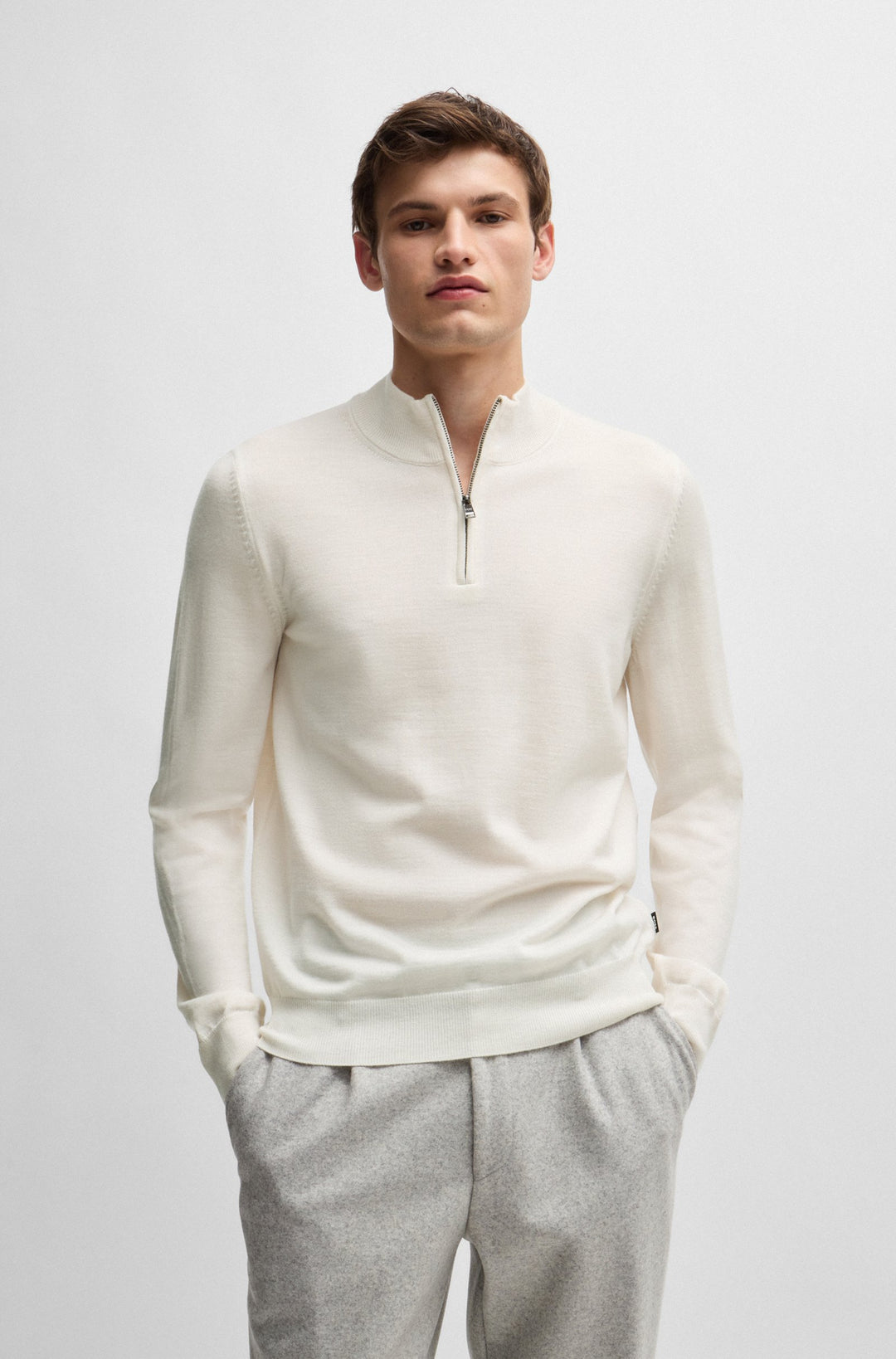 BOSS Sweaters Regular Fit in Wool - EBENJI 10266158 01-50528300- Concorde Fashion#color_white-131