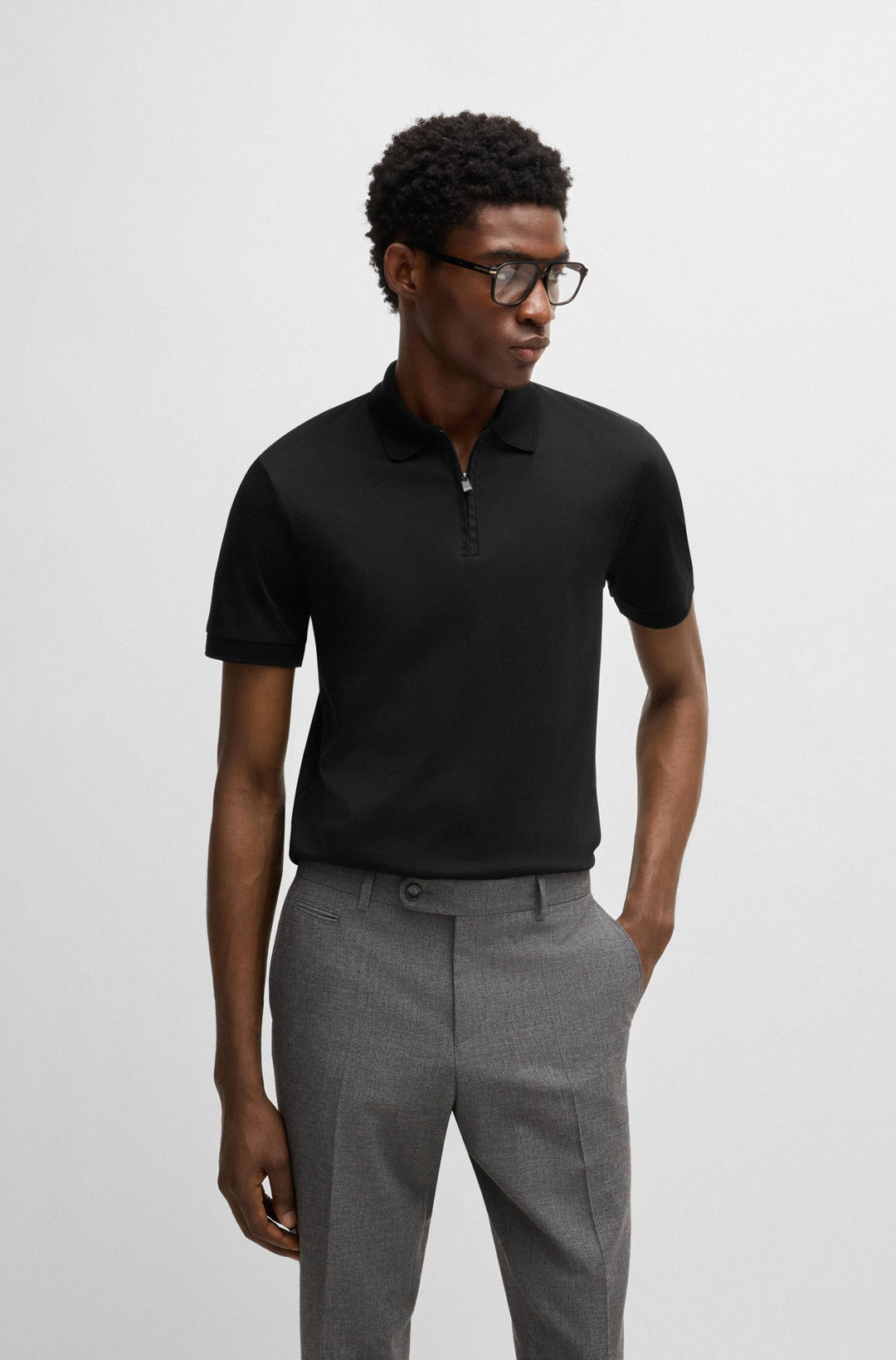 BOSS Polos Slim Fit in Cotton - H-PARAS 17 10266282 01-50527367- Concorde Fashion#color_black-001