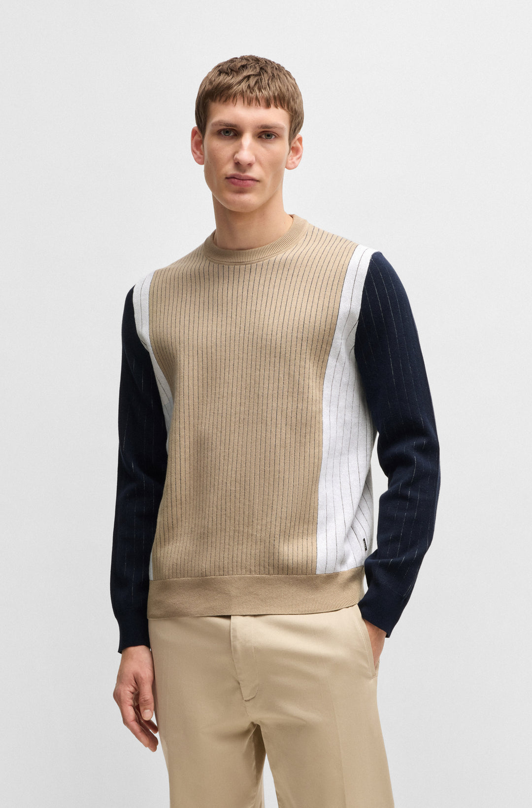 BOSS Sweaters Regular Fit in Cotton - H-BELOY 10267160 01-50531156- Concorde Fashion#color_beige-275