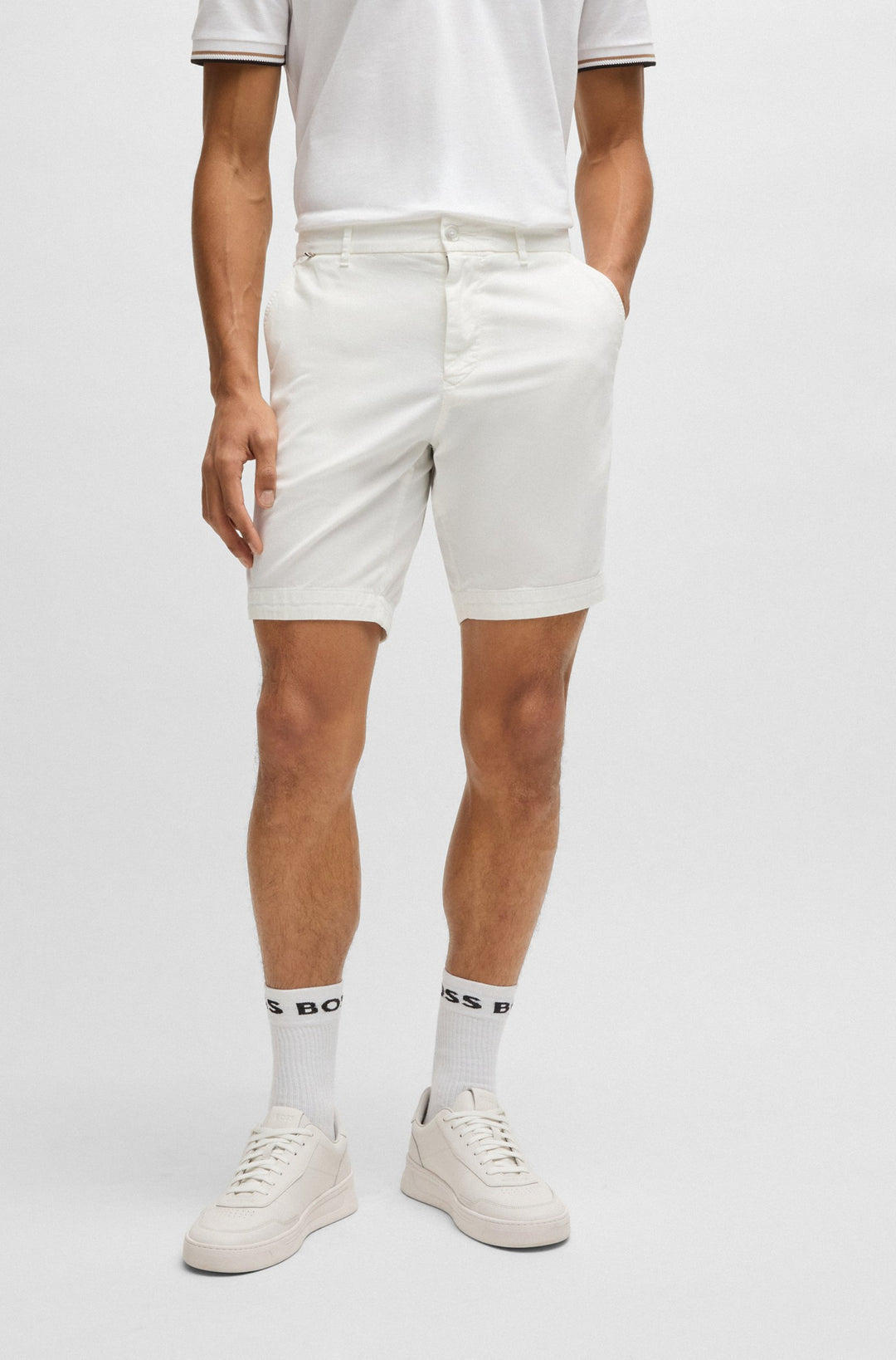 BOSS Shorts Slim Fit in Cotton Mix - H-SLICE-SHORTS1 10267215 01-50540743- Concorde Fashion#color_white-100