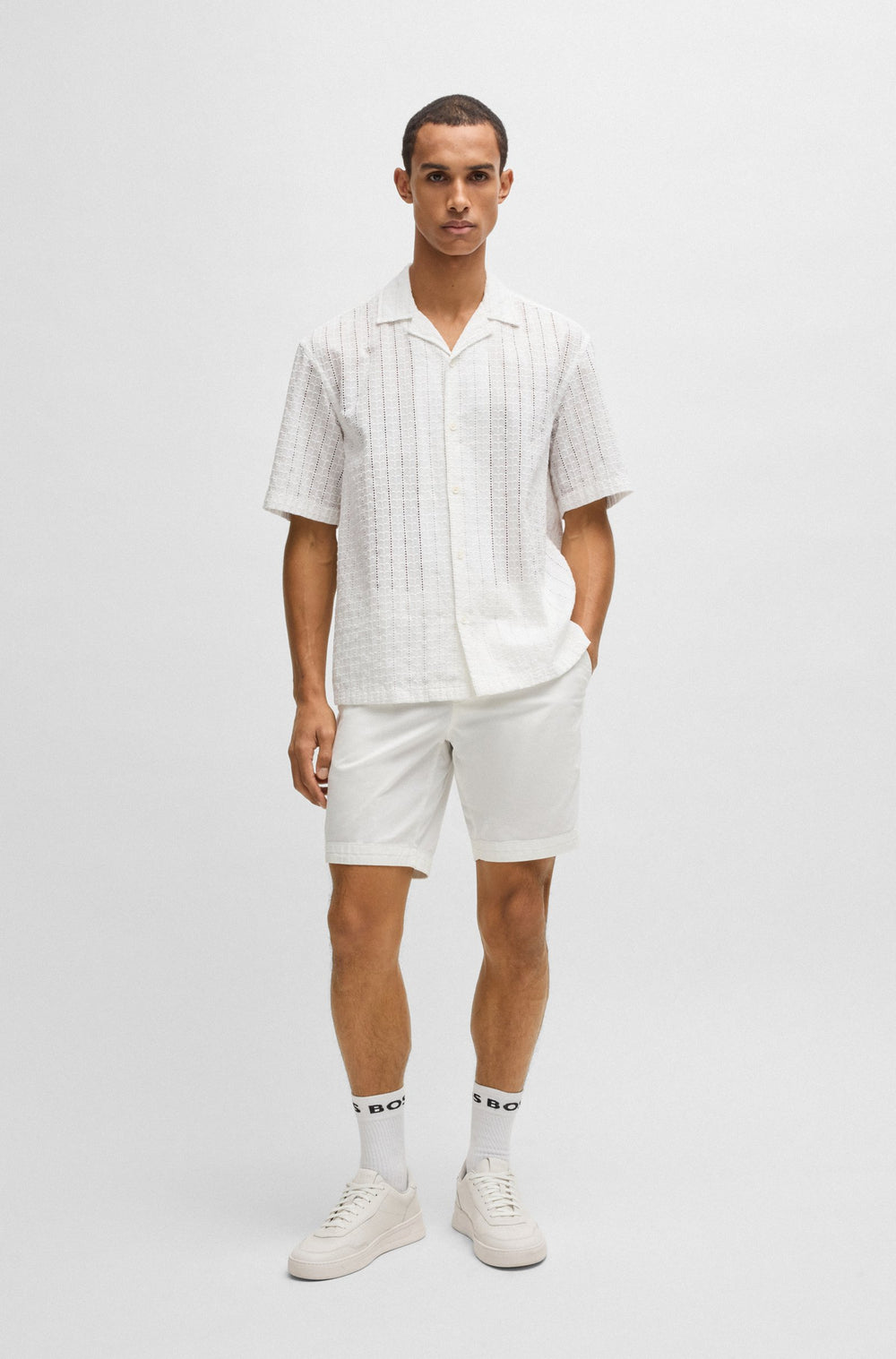 BOSS Shorts Slim Fit in Cotton Mix - H-SLICE-SHORTS1 10267215 01-50540743- Concorde Fashion#color_white-100