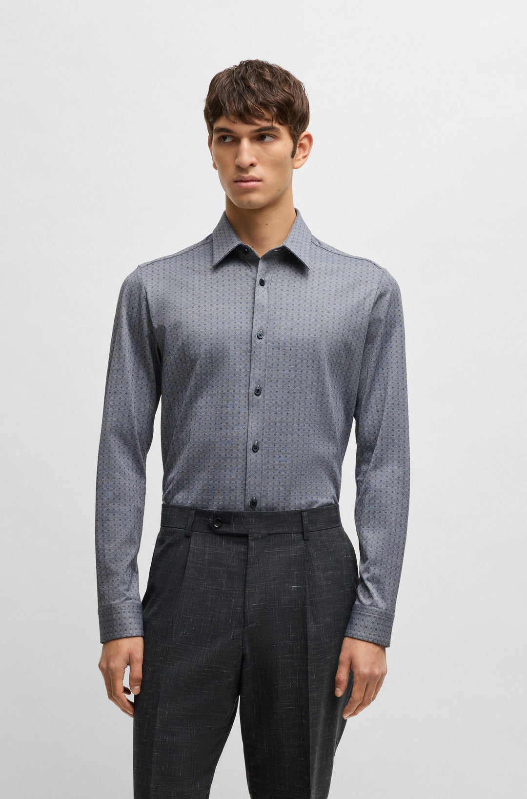 BOSS Casual Shirts Slim Fit in Cotton - C-ROAN-KENT-C1-243 10267928 01-50533889- Concorde Fashion#color_navy-404