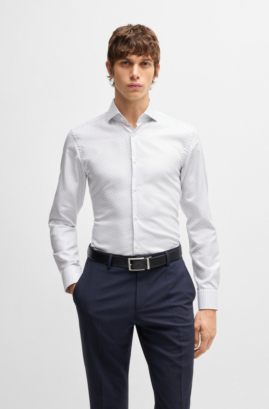 BOSS Formal Shirts Slim Fit in Cotton - H-HANK-SPREAD-C1-222 10267991 01-50533039- Concorde Fashion#color_white-100