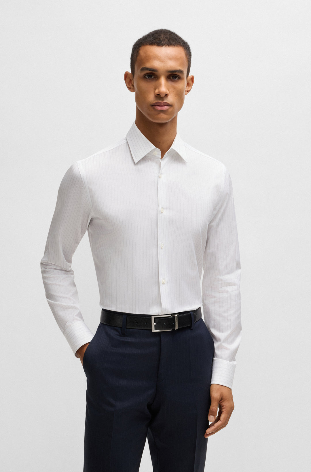 BOSS Formal Shirts Slim Fit in Cotton - H-HANK-KENT-C1-214 10268013 01-50533040- Concorde Fashion#color_white-100