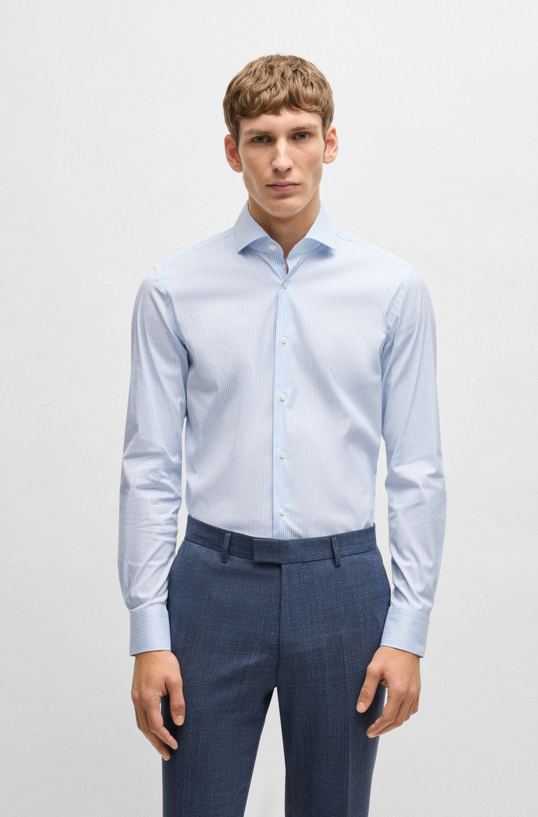 BOSS Formal Shirts Slim Fit in Cotton Mix - P-HANK-SPREAD-C1-222 10268311 01-50533433- Concorde Fashion#color_blue-450