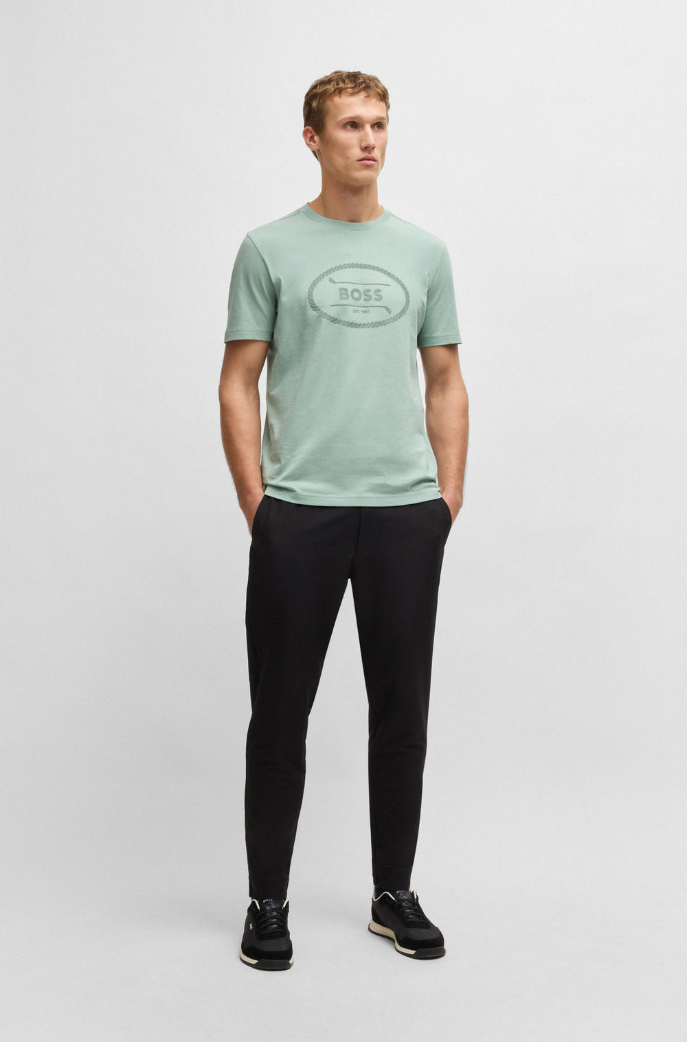 BOSS T-Shirts Regular Fit in Cotton - TEE LOGO HERITAGE 10269604 01-50537825- Concorde Fashion#color_green-357