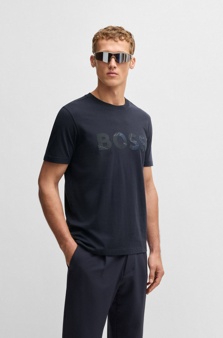 BOSS T-Shirts Regular Fit in Cotton - TEE LOGO GLAMPING 10269604 01-50537834- Concorde Fashion#color_navy-402