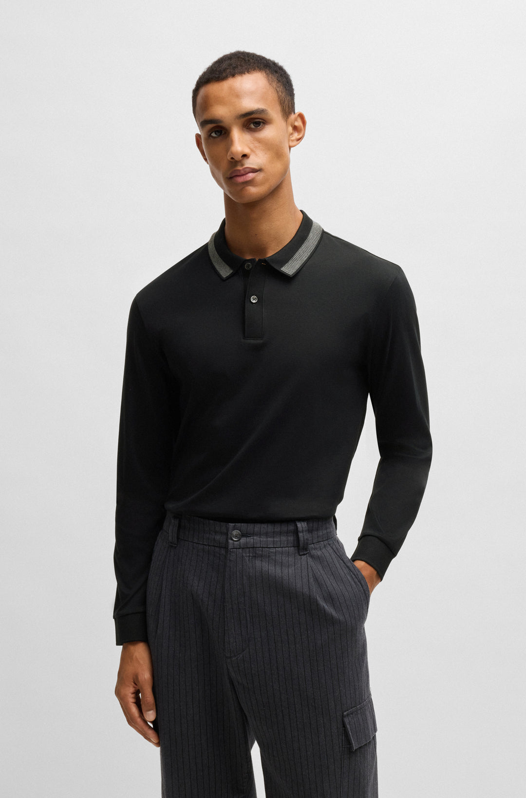 BOSS Polos Slim Fit in Cotton - H-PLEINS 199 10269639 01-50531787- Concorde Fashion#color_black-001