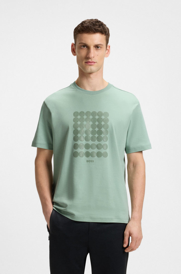 BOSS T-Shirts Relaxed Fit in Cotton - TEE PRINT STRIPED C 10270235 01-50537845- Concorde Fashion#color_green-357