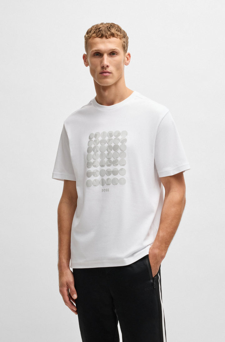BOSS T-Shirts Relaxed Fit in Cotton - TEE PRINT STRIPED C 10270235 01-50537845- Concorde Fashion#color_white-100