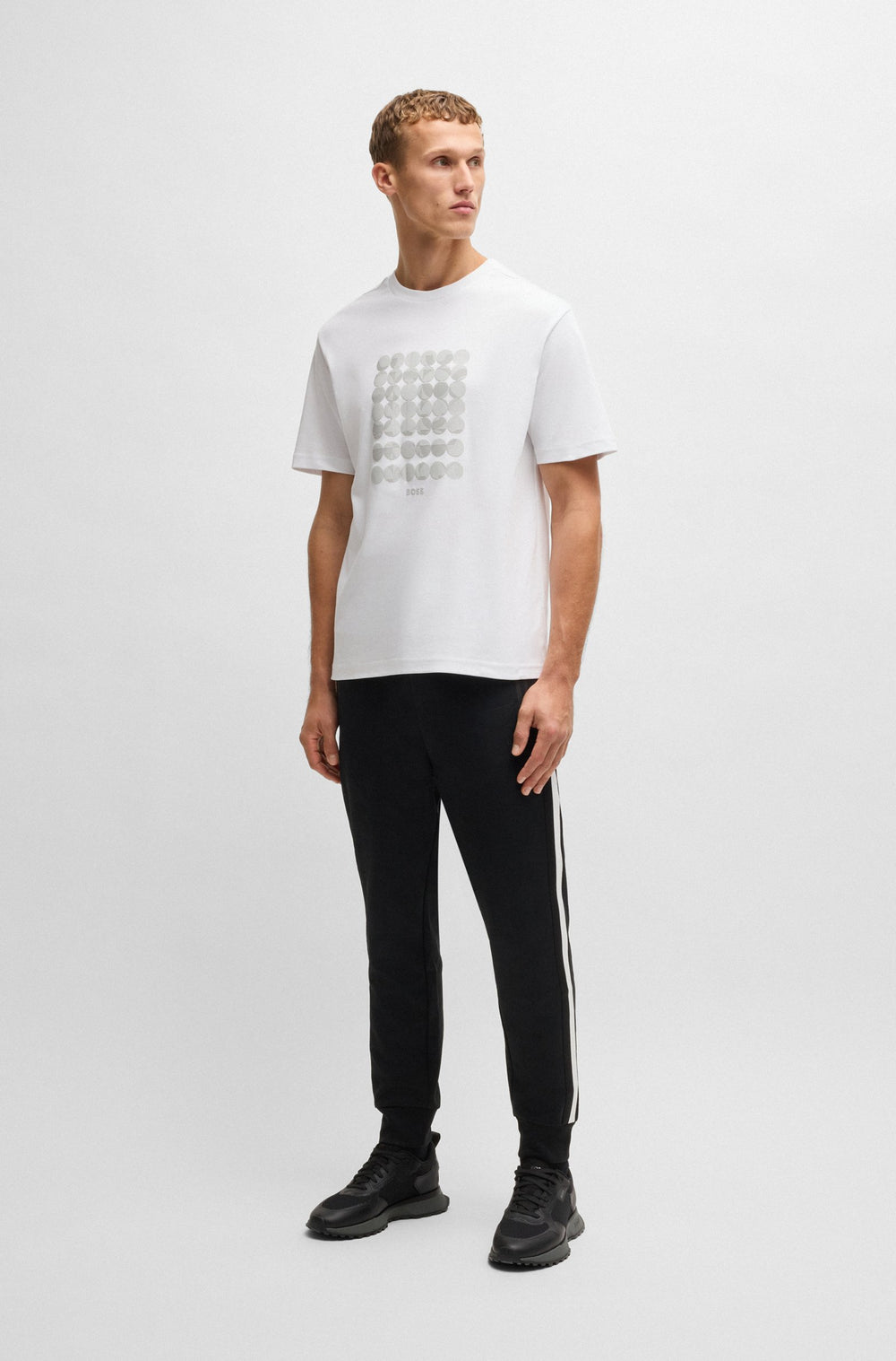 BOSS T-Shirts Relaxed Fit in Cotton - TEE PRINT STRIPED C 10270235 01-50537845- Concorde Fashion#color_white-100