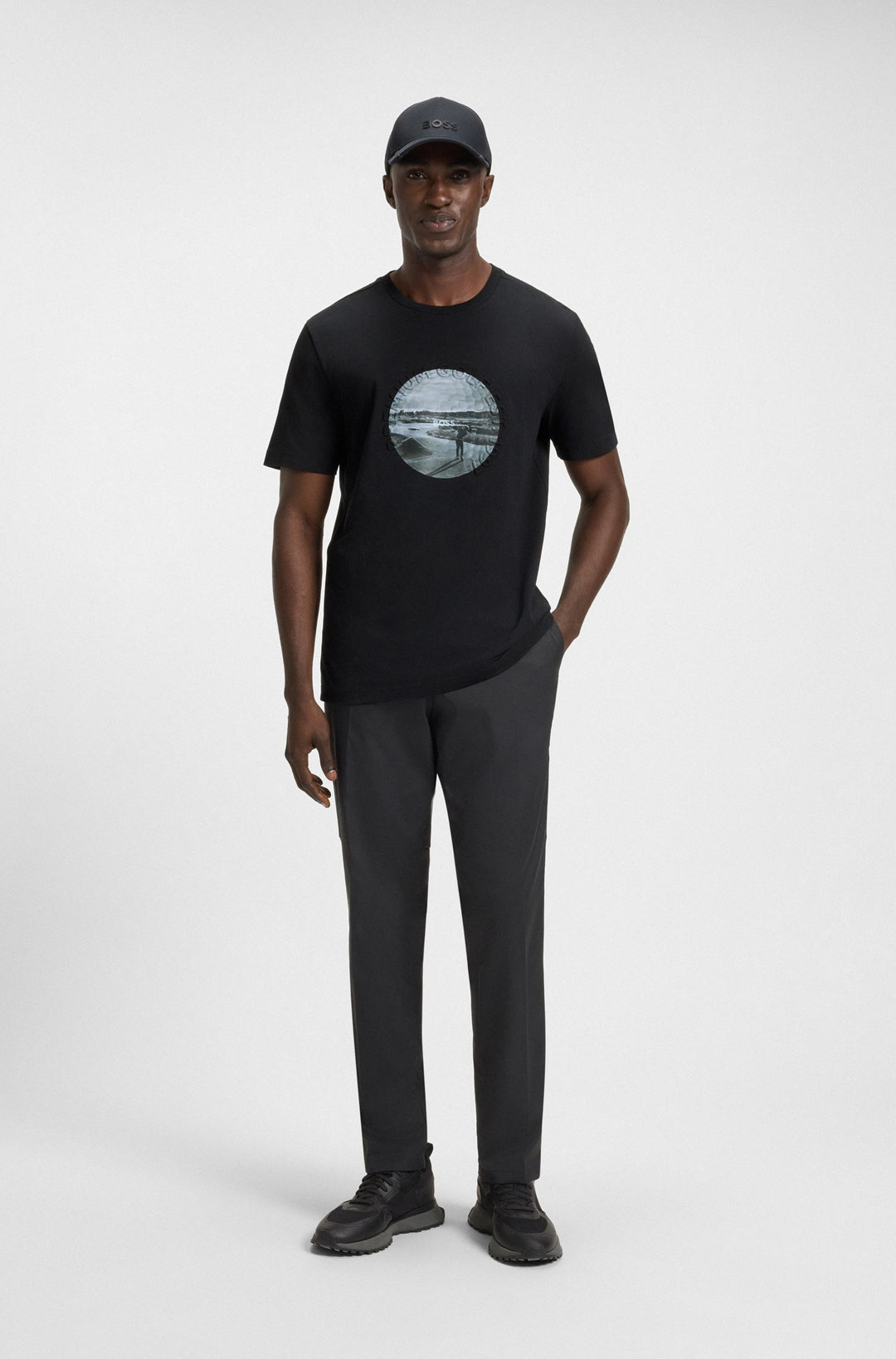 BOSS T-Shirts Regular Fit in Cotton Mix - TEE GRAPHIC HERITAGE 10270243 01-50537847- Concorde Fashion#color_black-001