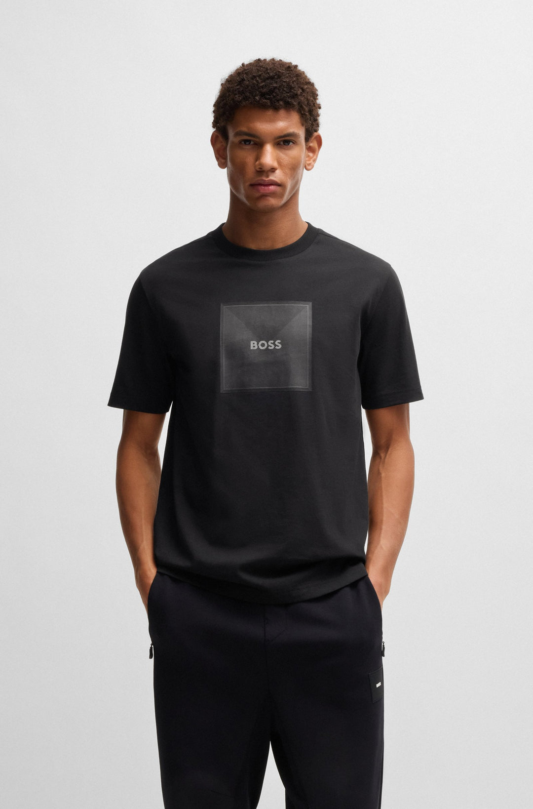 BOSS T-Shirts Regular Fit in Cotton - TEE LOGO RIB 10270342 01-50538096- Concorde Fashion#color_black-001
