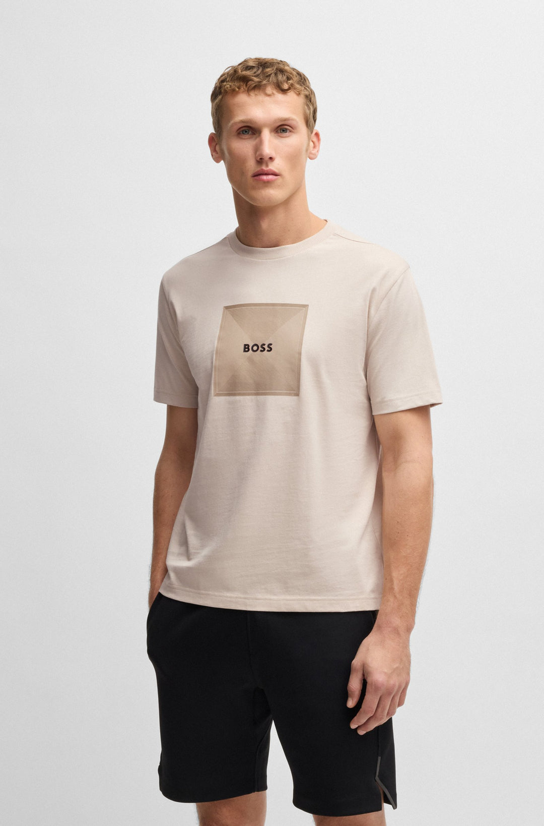 BOSS T-Shirts Regular Fit in Cotton - TEE LOGO RIB 10270342 01-50538096- Concorde Fashion#color_beige-284