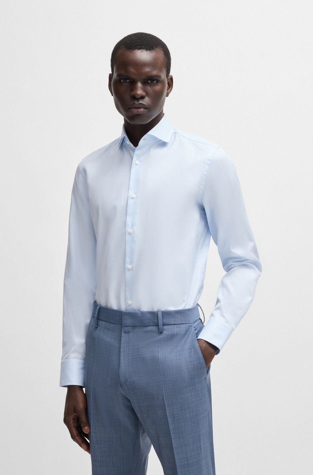 BOSS Formal Shirts Slim Fit in Cotton - H-HANK-SPREAD-C1-222 10270629 01-50539099- Concorde Fashion#color_blue-450