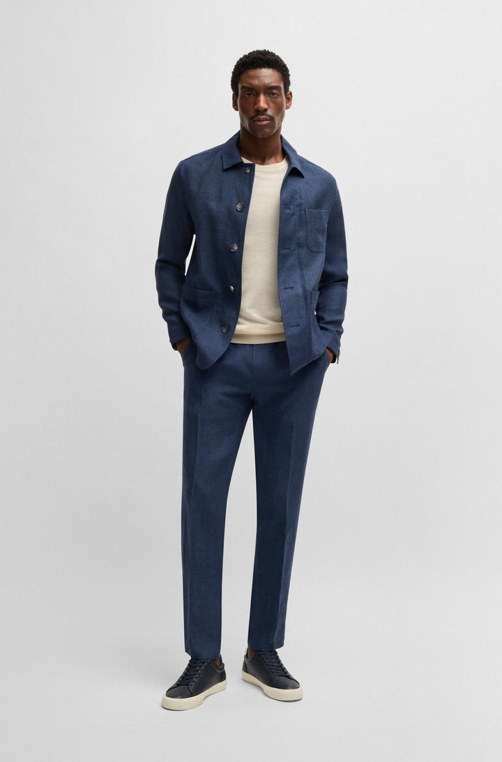 BOSS Trousers Slim Fit in Linen - C-GENIUS-DTL-252 10271178 01-50540518- Concorde Fashion#color_navy-404