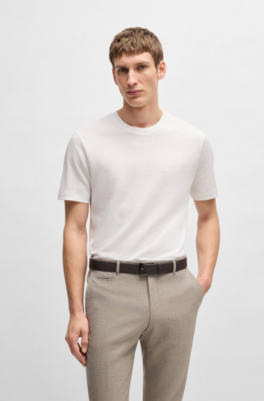 BOSS T-Shirts Regular Fit in Cotton Mix - H-THOMPSON 28 10271433 01-50537488- Concorde Fashion#color_white-100
