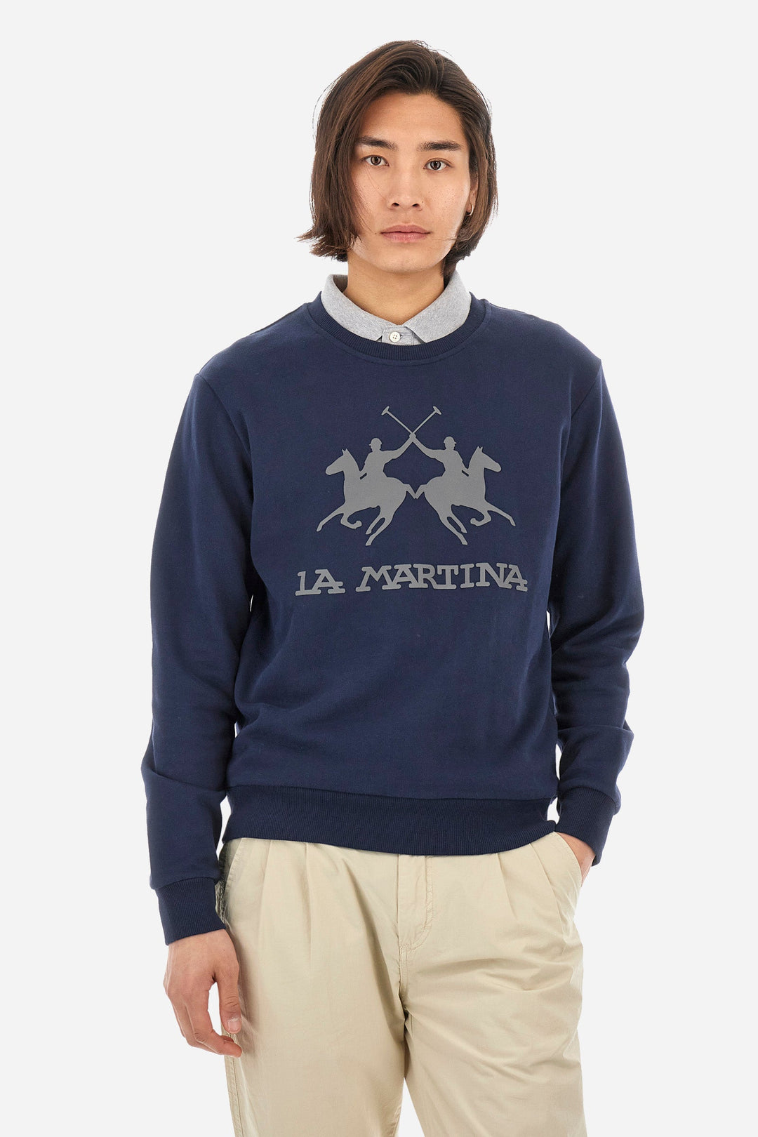 La Martina Sweatshirts Regular Fit in Cotton - DOMINGO CCMF01-FP109- Concorde Fashion#color_navy-07017