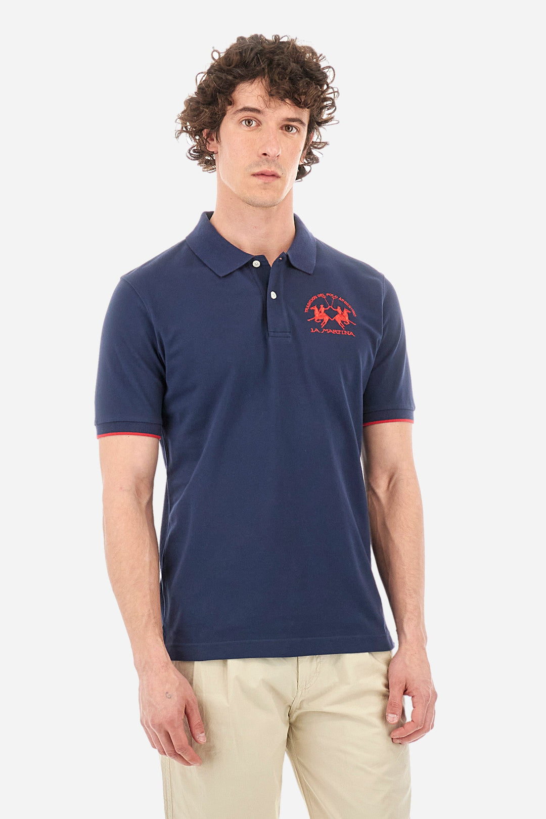 La Martina Polos Regular Fit in Cotton Mix - MIGUEL CCMP01-PK001- Concorde Fashion#color_navy-07017