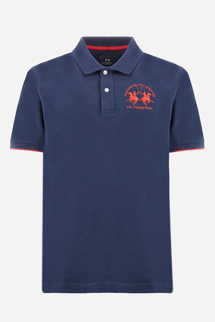 La Martina Polos Regular Fit in Cotton Mix - MIGUEL CCMP01-PK001- Concorde Fashion#color_navy-07017