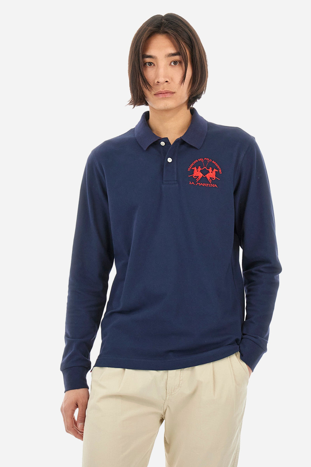 La Martina Polos Regular Fit in Cotton Mix - MILO CCMP03-PK001- Concorde Fashion#color_navy-07017