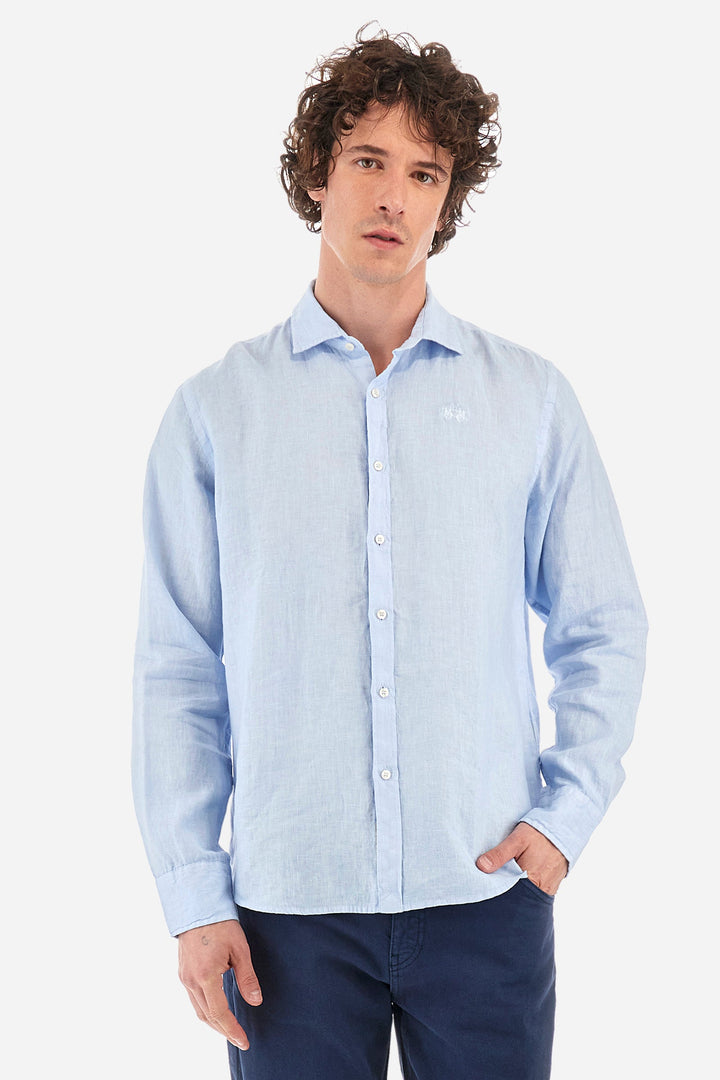 La Martina Regular Fit Casual Shirts in Linen -  YMC007-TL319- Concorde Fashion#color_blue-07003
